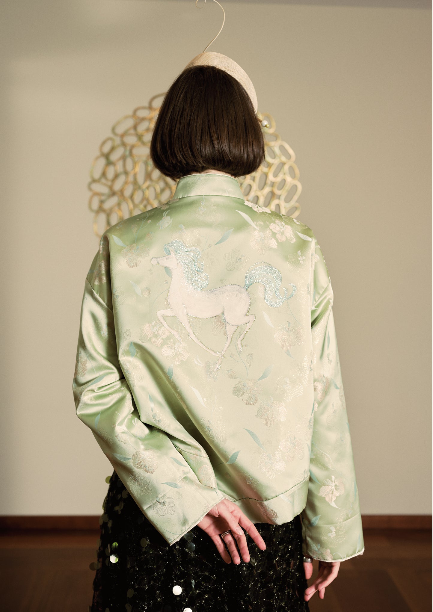 Green Jacquard Chinese-Style Jacket