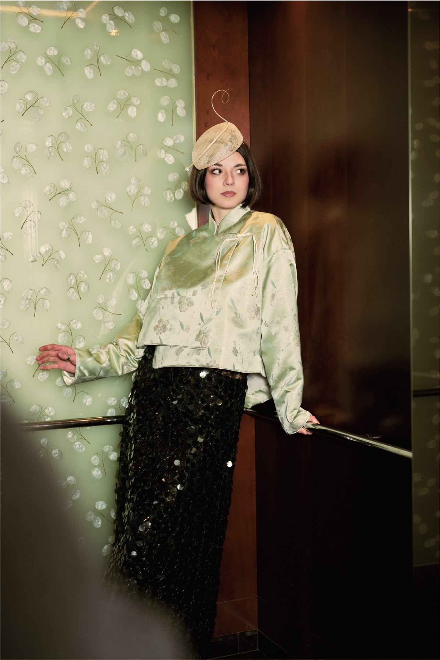 Green Jacquard Chinese-Style Jacket