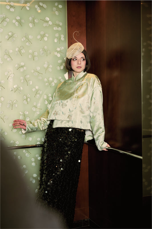 Green Jacquard Chinese-Style Jacket