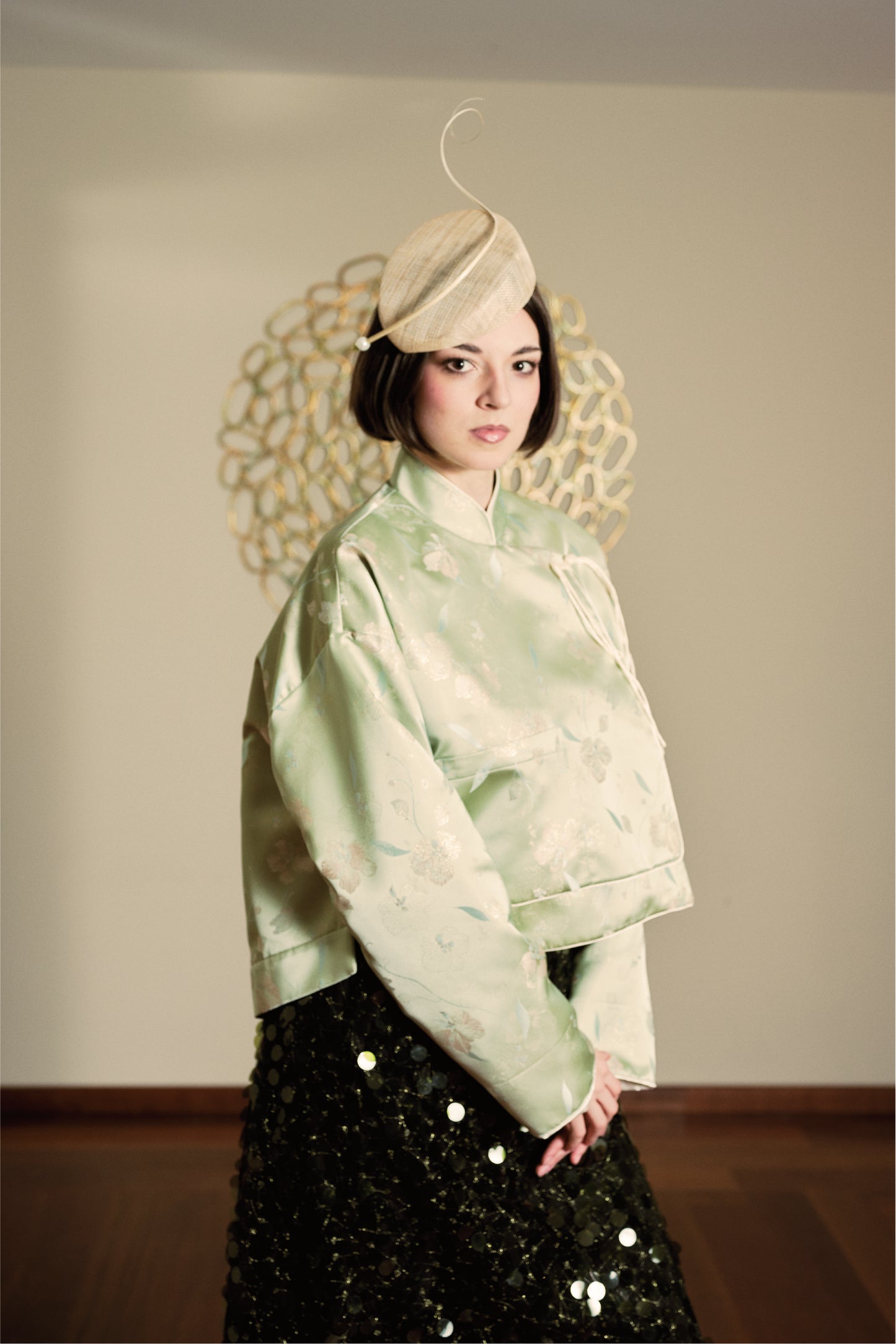 Green Jacquard Chinese-Style Jacket