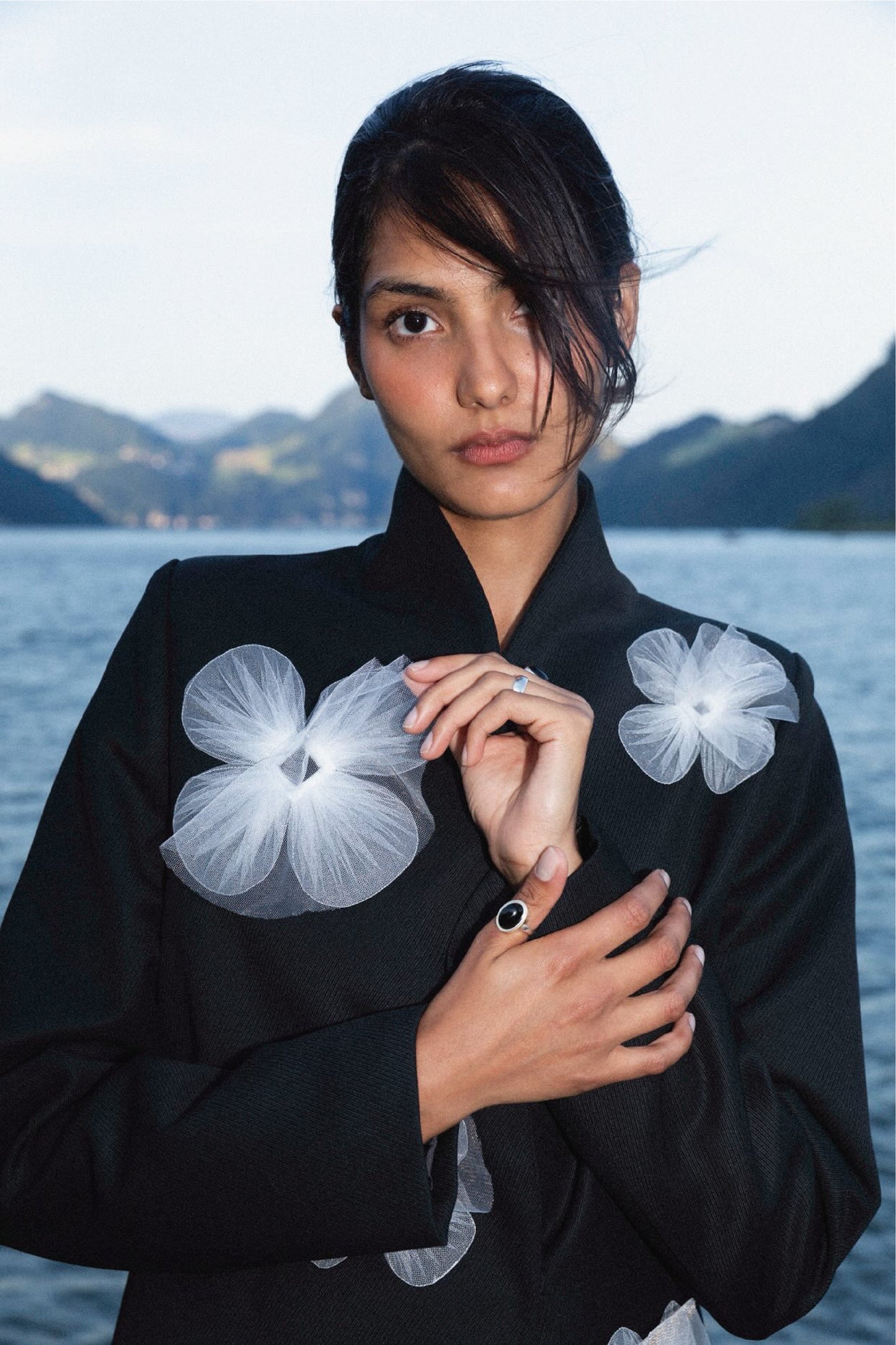Wool-Blend Floral Appliqué Blazer